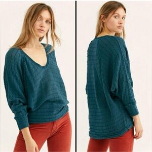 FP We the Free Teal Thien's Hacci Knit Sweater Oversized Size XS
